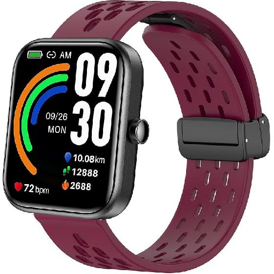 Compatible with TOZO S3 Smart Watch Bands, Breathable Soft Silicone Sport Band with Magnetic Butterfly Clousure Replacemet Straps Compatible with вино красного