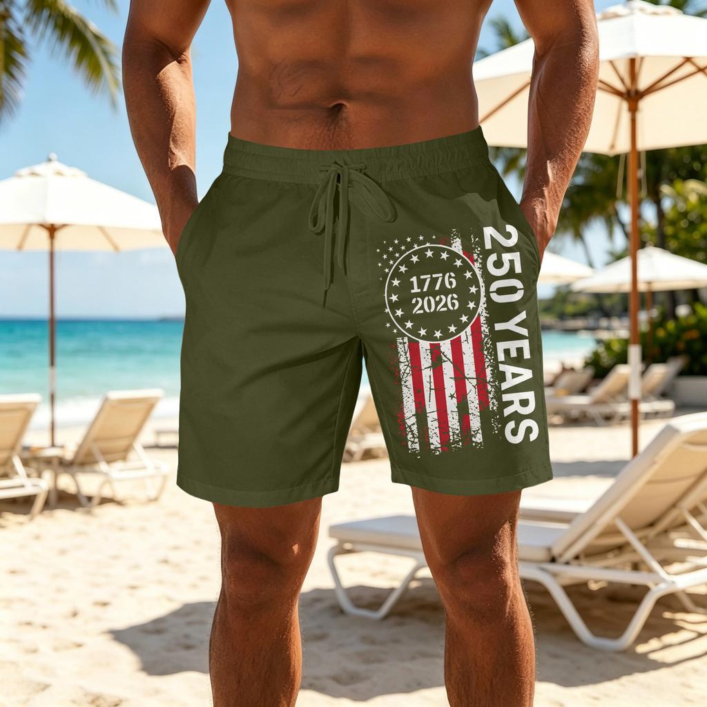 Men's Casual Printed Athletic Shorts with Elastic Waistband and Drawstring for Outdoor Sports and Leisure Wear Suitable for Daily Use