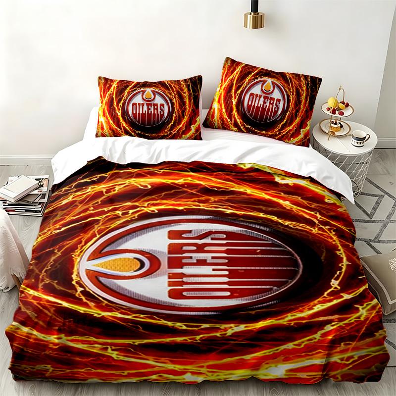 Edmonton Oilers 3pc Set Perfect for Bedroom Use Comfortable Bedding Set Includes a Duvet Cover and Two Pillowcases Ideal Birthday or Christmas Gift
