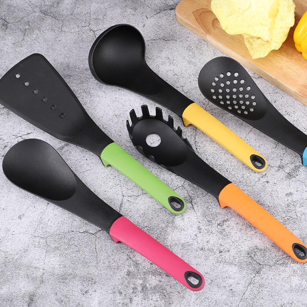 7Pcs/Set Heat-resistant Cooking Spatula Set Non Stick Nylon Frying Turner Set with Storage Rack Colorful Soup Spoon Nonstick Pan
