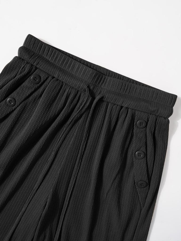 High-Waisted European and American Style Solid Color Drawstring Pants - Fashionably Casual, Comfortable Straight-Leg for Daily Wear