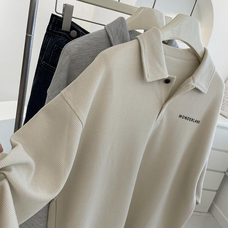 Retro Loose Long Sleeve Polo Sweatshirt - Casual Versatile Student Top