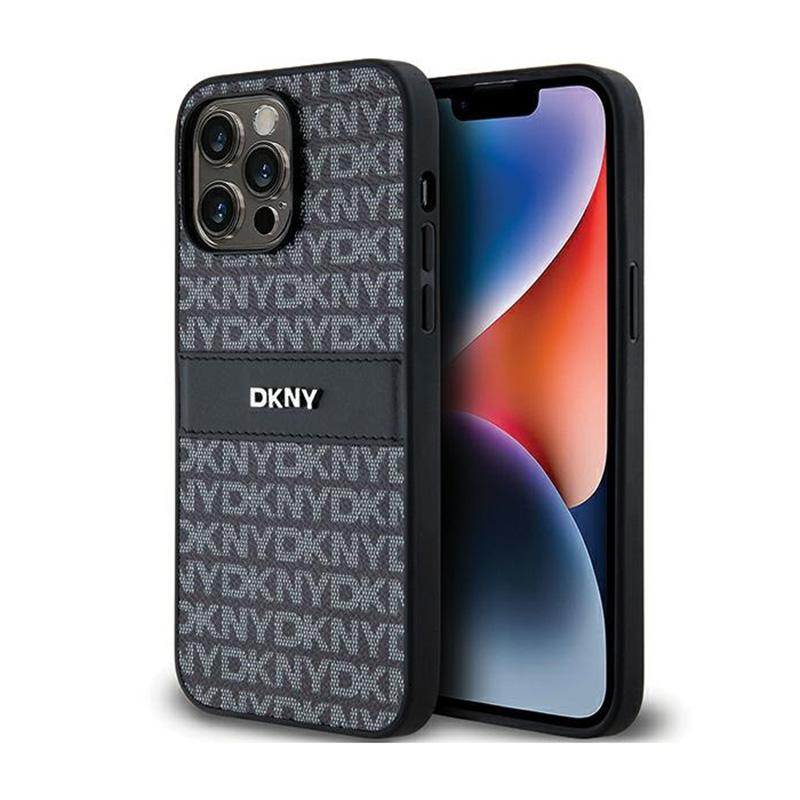 Dkny Leather Mono Stripe & Metal Logo - Etui Iphone 14 Pro (Czarny)