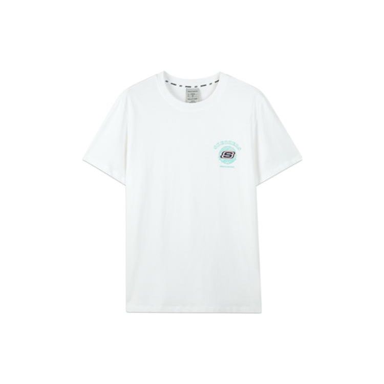 Skechers Logo Print Casual Round Neck Breathable American Vintage Short Sleeve T-Shirt Unisex T-Shirt White L223U100-0019 2XL