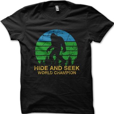 Sasquatch Bigfoot Verstecken Weltmeister schwarz bedrucktes T-Shirt 9032