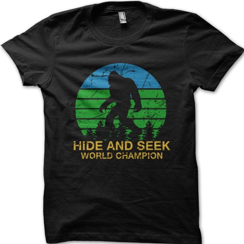 Sasquatch Bigfoot Hide and Seek world champion black printed t-shirt 9032 4XL