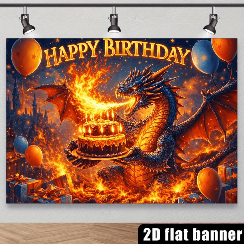 Plan 2D 1 pièce de dragon crachant du feu toile de fond pour fête d'anniversaire adaptée aux fêtes d'anniversaire intérieures ou extérieures