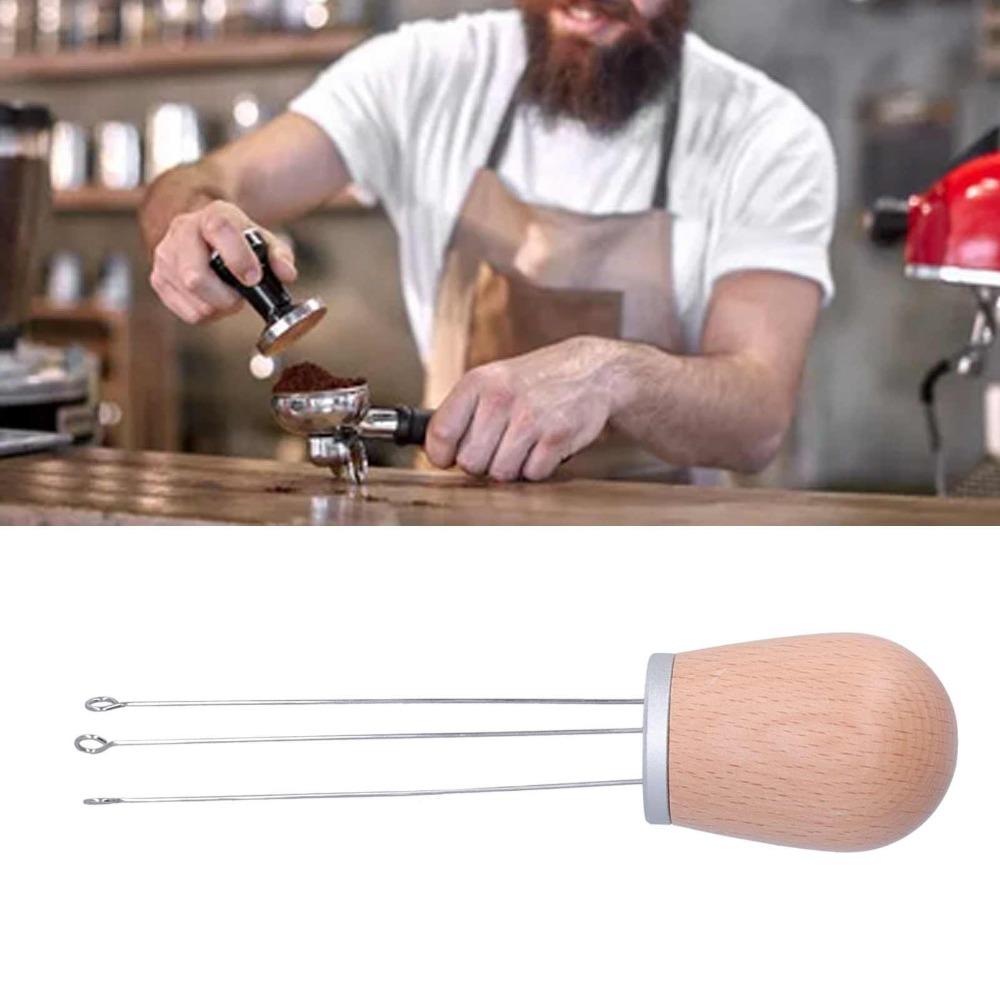 Wooden Handle Needle Coffee Stirrer 304 Stainless Steel Needles Coffee Leveler Tool For Home