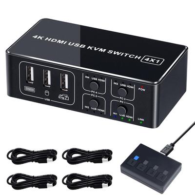 ELEVIEW KVM Switch 4K HDMI USB Switch 4 Ports 4 Share Easy Connection No Driver Required Hand Switch USB Cable Included (for PCs) 4K@60Hz HDMI2.0