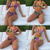 2024 Digital Print Multi-String Tie Sexy Split Bikini Swimwear for Women
