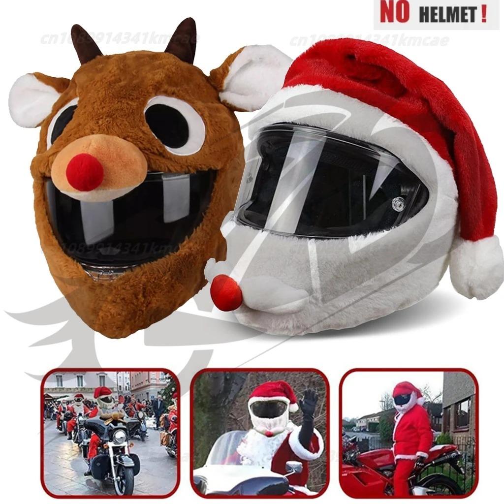 Universal Motorcycle Christmas Helmet Cover Cartoon Elk Santa Claus Fluffy Plush Set Christmas Cosplay Splicing Head Cover Helmet Communication 7