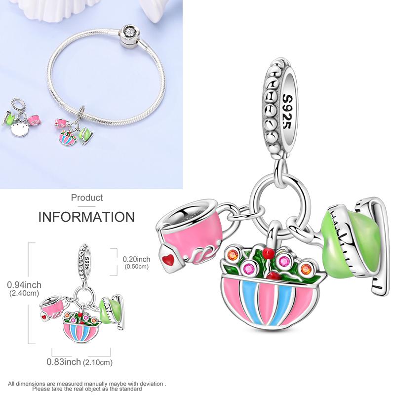 Neuer 925er Silber Kaktus Kleeblatt Anhänger Frühlingsgrüne Serie Perlenanhänger Für Original Perlenarmband DIY Schmuck