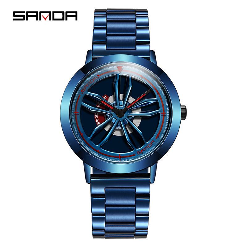 SANDA Новые мужские часы I Модные мужские студенческие повседневные водонепроницаемые стальные часы с вращением на 360 градусов Мужские часы синий
