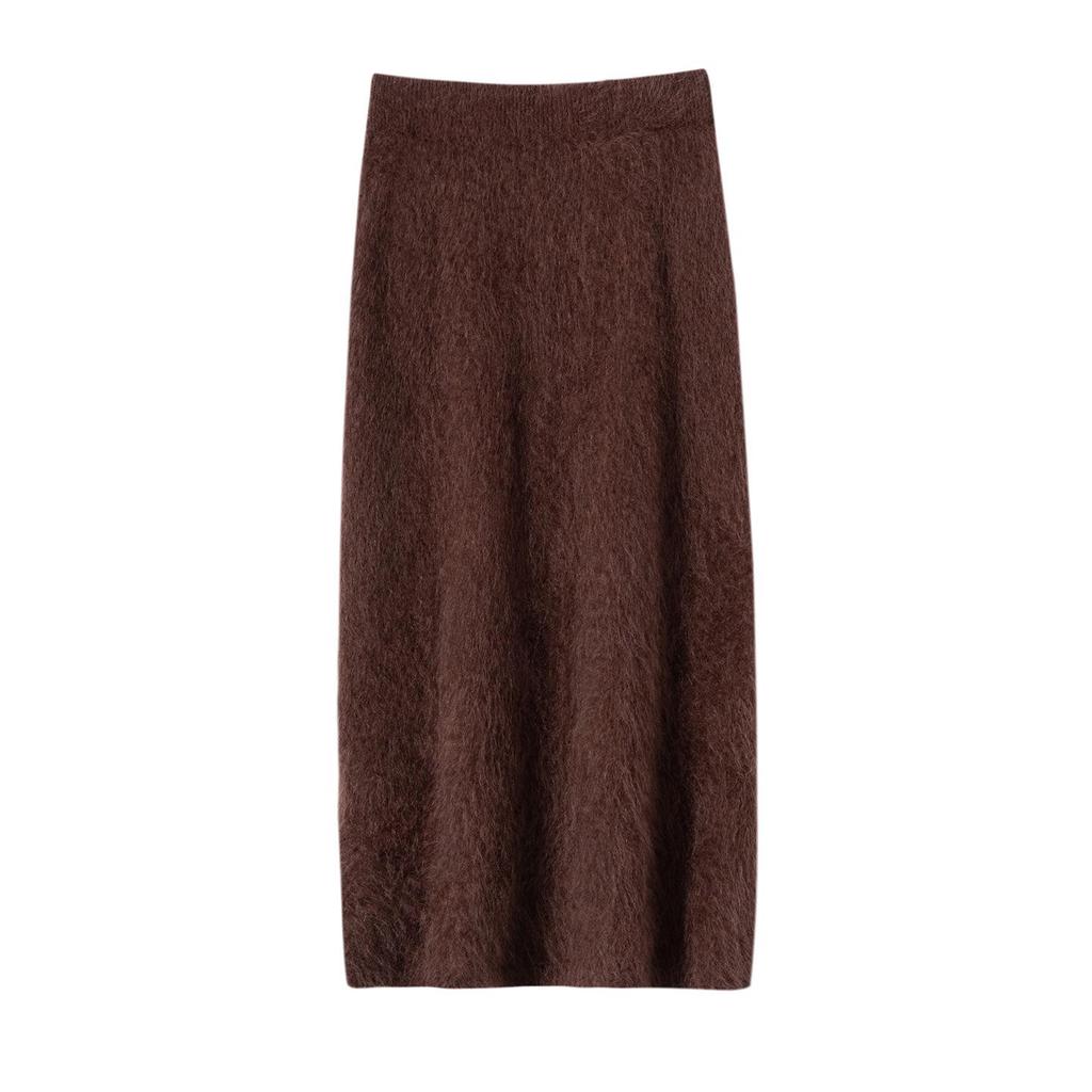 Women's High-Waisted Cashmere Knit Skirt - Autumn/Winter Hip-Hugging, Warm and Brushed