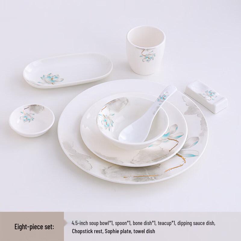 White Lotus Rhyme Ceramic Dinnerware Set, 8-Piece
