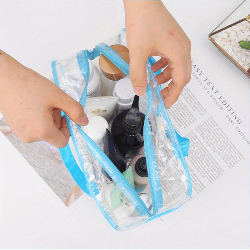 1pcs Transparent Floral Pattern Travel Toiletry Bag PVC Toiletry Bag, Waterproof Storage Cosmetic Bag with Zipper Handle Belt, Travel Bag