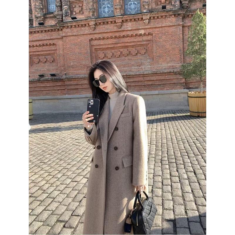 Winter Loose Thickened Herringbone Wool Coat Women Elegant Loose Cotton Padded Slim Tweed Jacket