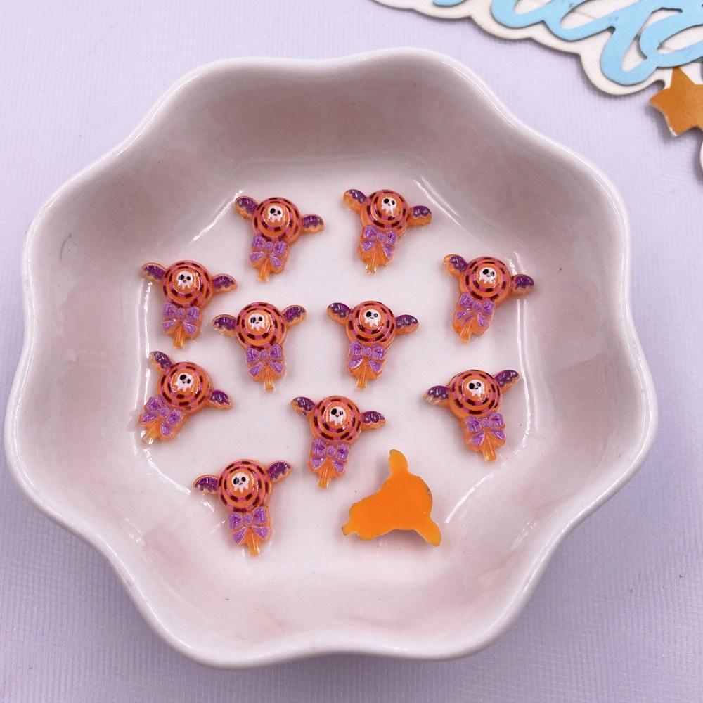 50pcs Resin Mini Colorful Cartoon Skull Bat Pumpkin Cat Flatback Rhinestone Nail Art Halloween Decor DIY Scrapbook Charms Crafts