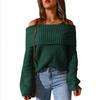 Womens Sweater Off Shoulder Solid Color Loose Fit Long Sleeve Temperament Elegant Winter Wear