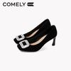 COMELY Women's Square Buckle Rhinestone Stiletto Heels