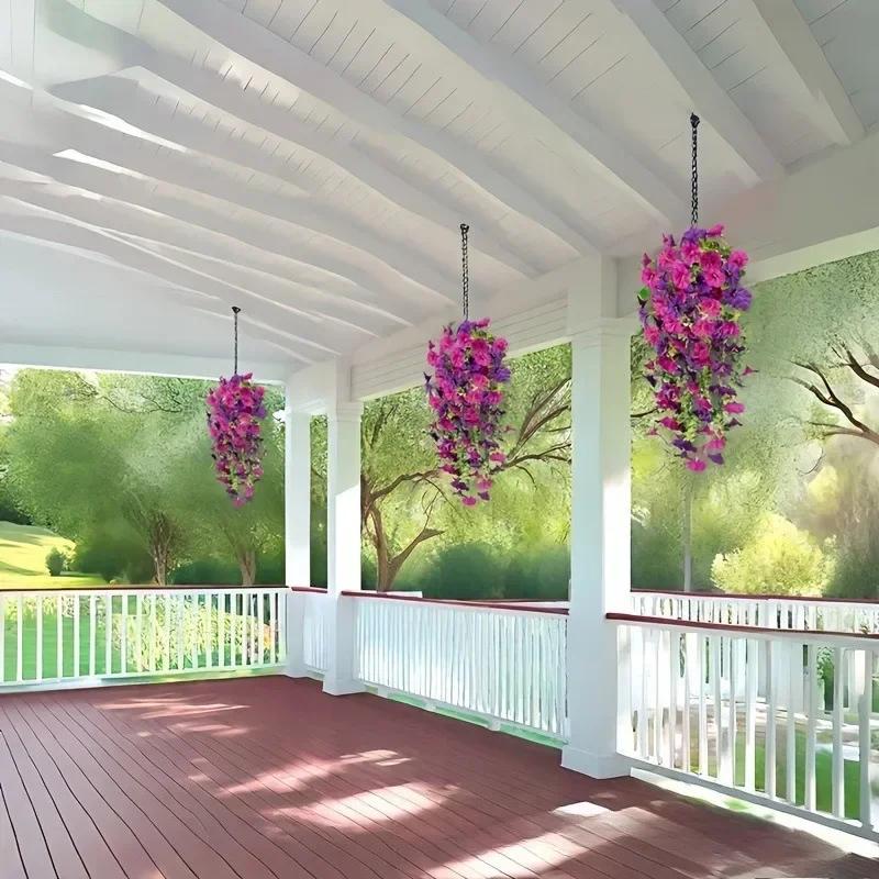 Artificial Morning Glory Hanging Flowers UV Resistant Fake Plants for Outdoor Indoor Garden Wall Wedding Party Decor Home