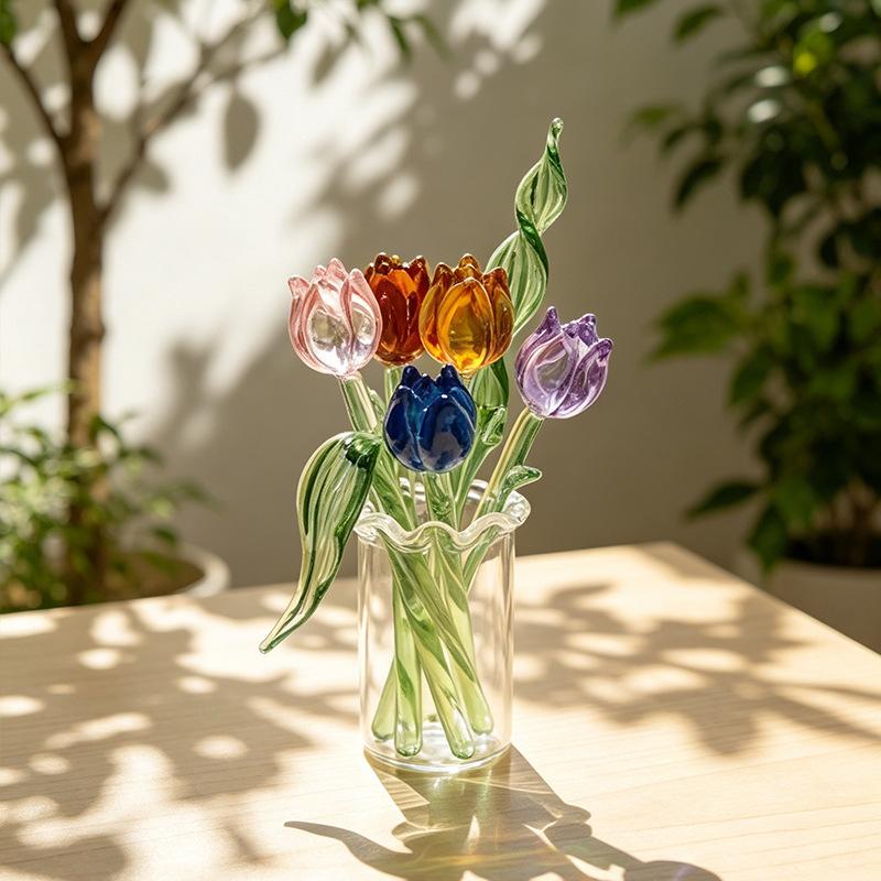 Tulip Glass Flower Handmade Simulation Bouquet Eternal Flower Creative Art Desktop Decoration