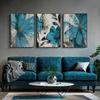 3pcs Frameless Nordic Modern Style Vintage Plant Poster Living Room Decoration Blue Flower Modern Decorative Wall Art Painting,