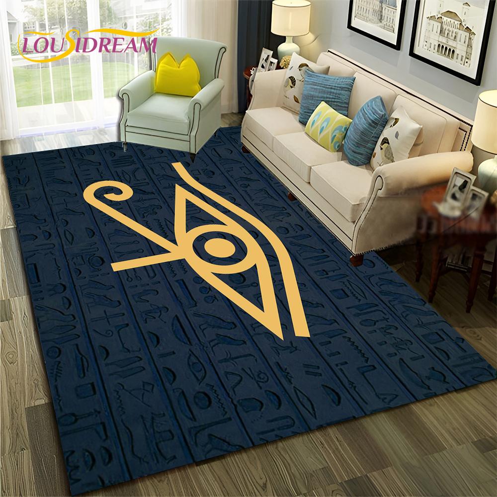 Egyptian Mythology Pharaoh Hieroglyphics Carpet Rug for Home Living Room Bedroom Sofa Doormat Decor,Area Rug Non-slip Floor Mat