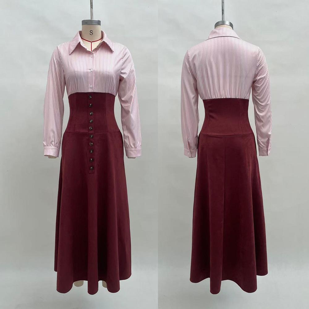 

2025 Autumn/Winter European & American Women s High Waist A-line Skirt with Slimming Patchwork Shirt XL