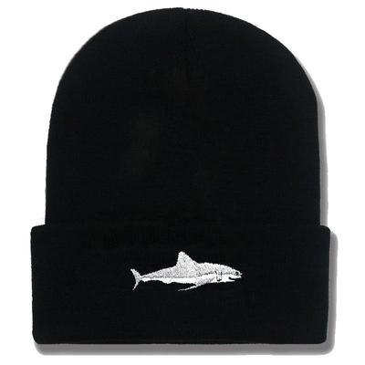 Bonnet Tricoté avec Broderie Requin et Protection Oreilles pour Automne/Hiver - Chapeau Casual Unisexe