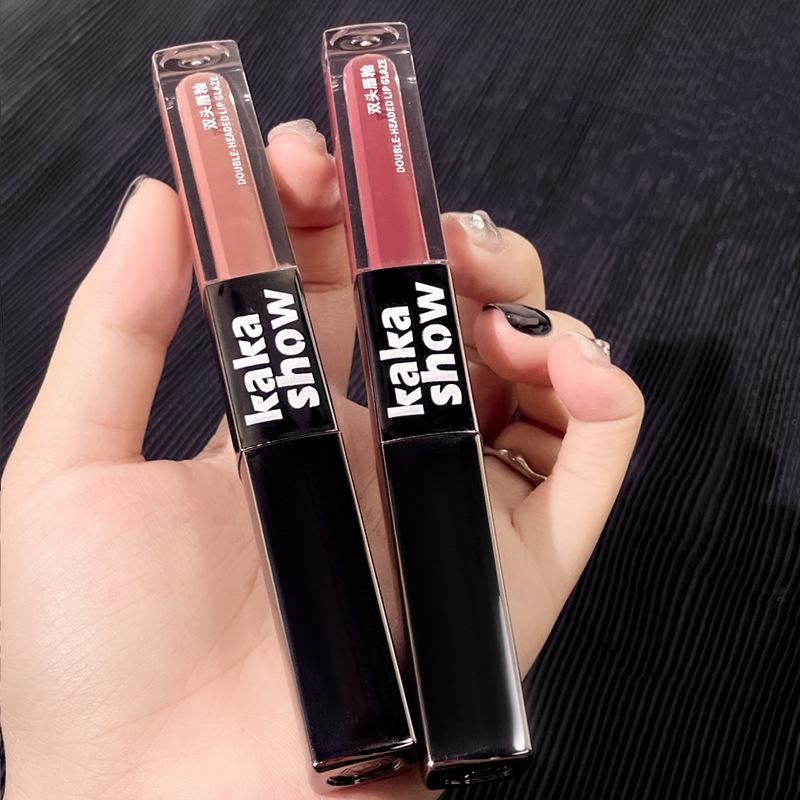 Double-ended Lip Glaze, Watery Velvet Matte Whitening Lipstick, Moisturizing Lip Mud Cosmetics