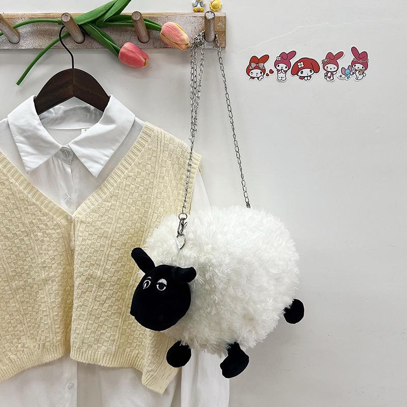 

Милая мультяшная женская сумка-сачель, персонализированная сумка-мессенджер через плечо с ягненком, уродливо-милая студенческая плюшевая сумка one size fits all белый