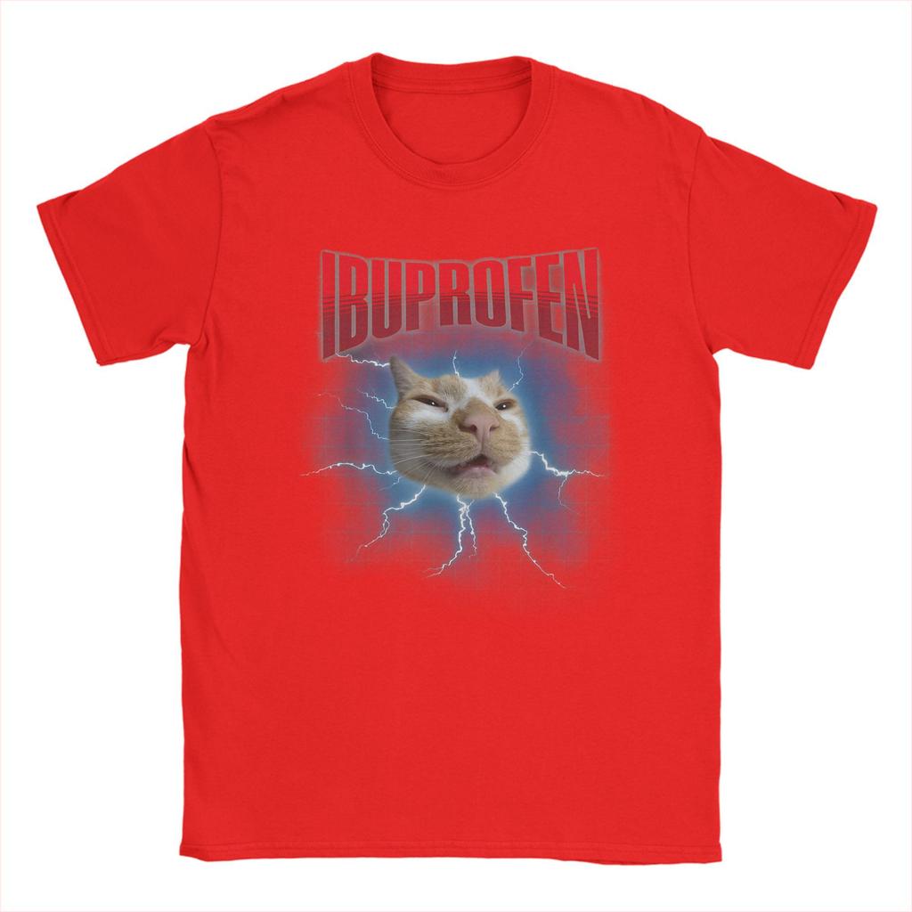 Cool Funny Ibuprofen Cat Hilarious Cat Meme T-Shirt for Men Round Collar 100% Cotton T Shirt Short Sleeve Tees Plus Size Tops