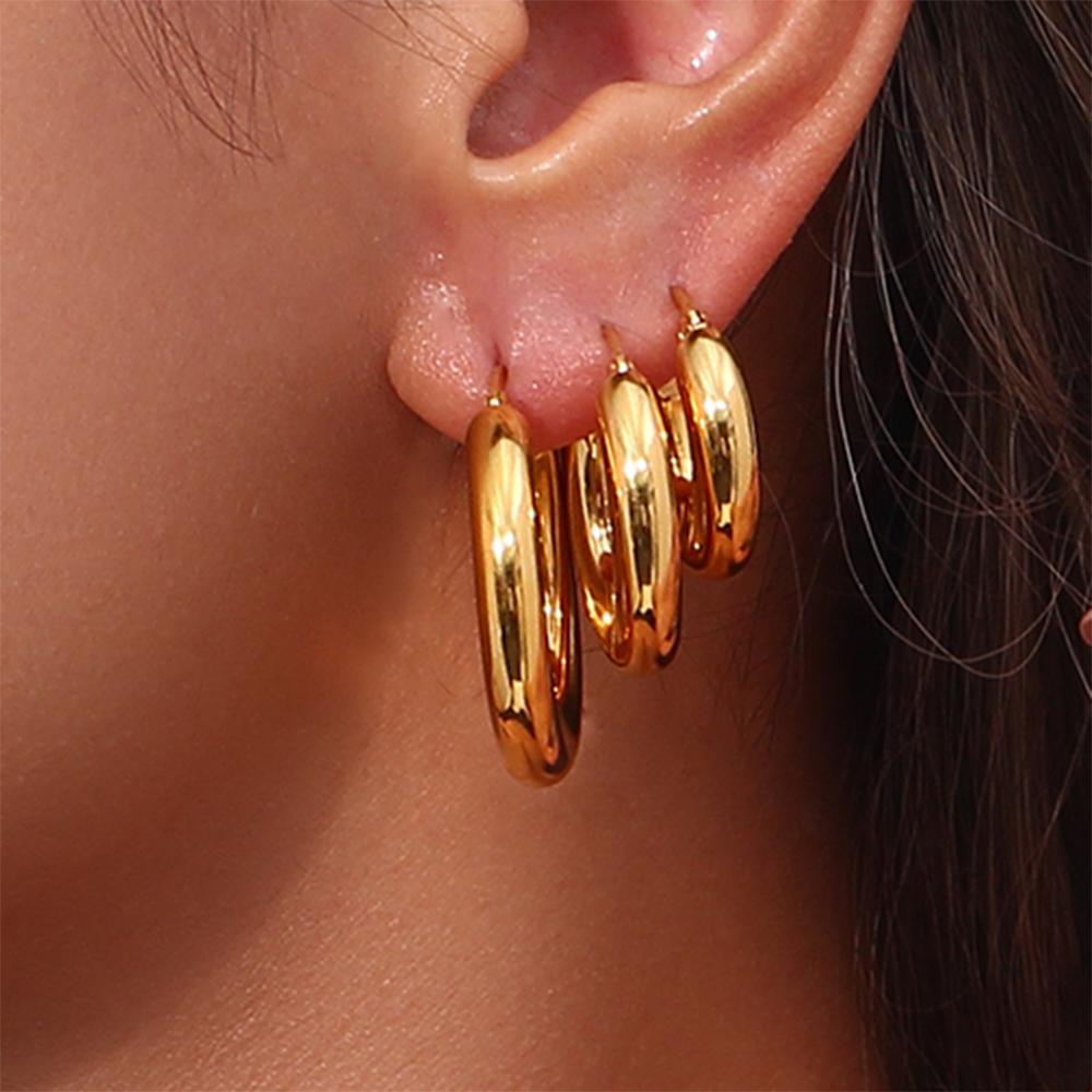 MamacitaSlay Minimalist 18K Gold Plated 316L Stainless Steel Different Sizes Hoop Earrings Waterproof Party Jewelry for Women