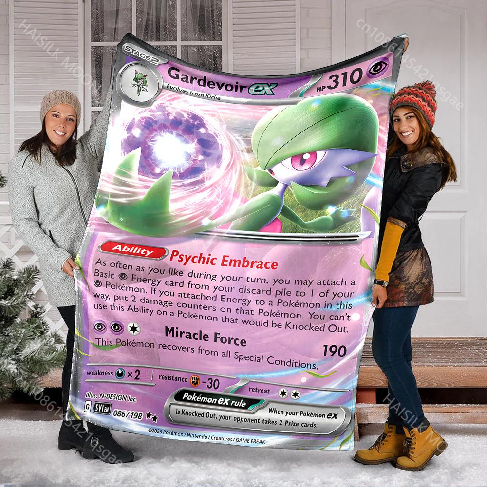 1 Stück Japan Pokémon Gardevoir Karten-Print-Decke für Erwachsene und Kinder, Warme Decken für Zuhause, Reisen, Auto, Camping, Picknick, Luxusgeschenke