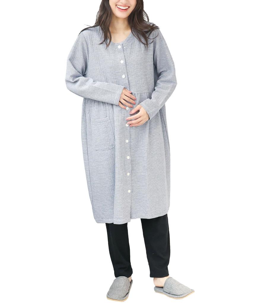 Maternity long cotton on the quilted open long waist adjustment nursing maternity wear [Nishiki] pajamas, sleeves, 100% back, skin-friendly, material,