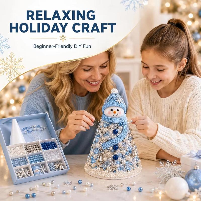 Kit Albero di Natale con Perline Fai da Te Stella Educativa Decorazione da Tavolo Albero di Natale in Schiuma Conica Fatto a Mano Decorazione per Festa di Natale Regalo