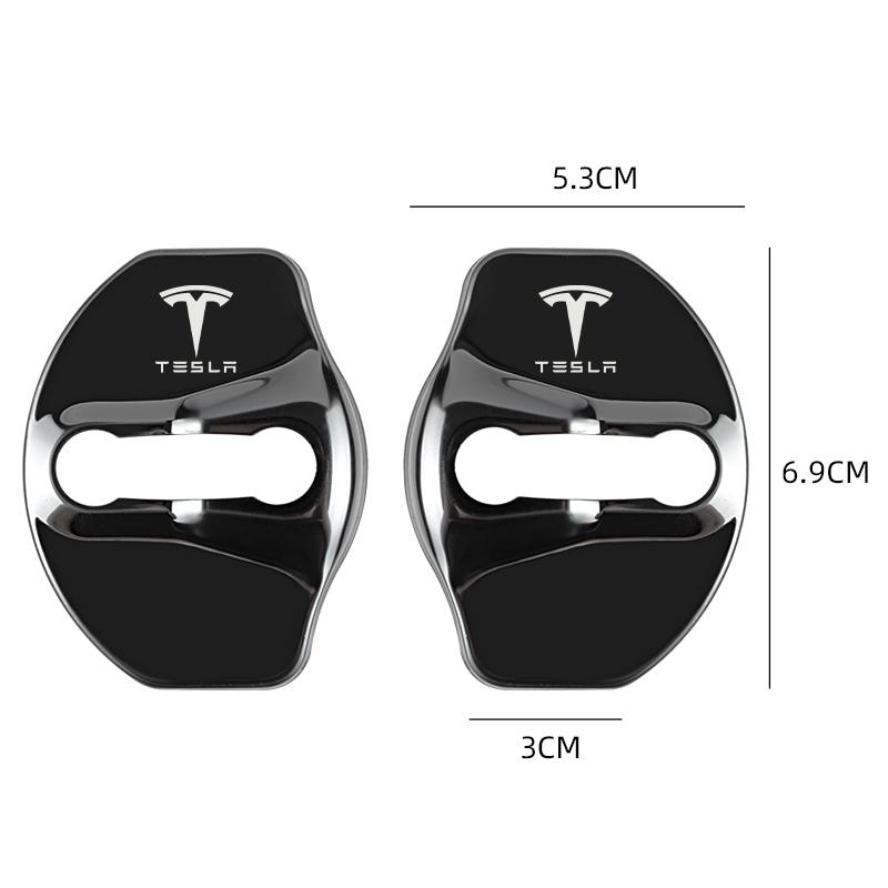 AKZ1 4Pcs Car Door Lock Cover Auto Stainless Steel Dustproof Protection Case Automotive For Tesla Model Y Model 3 Model X Accessories