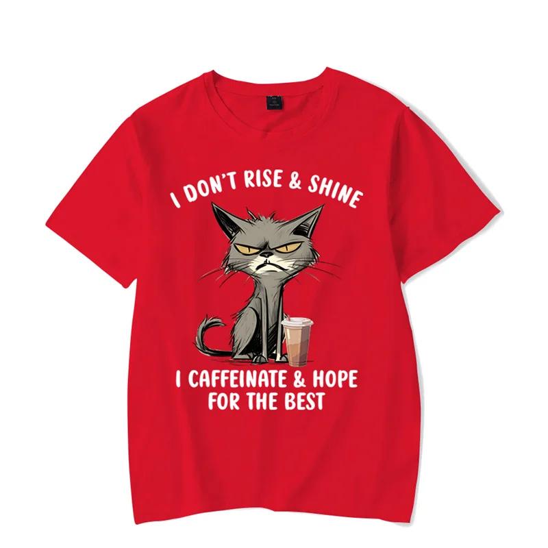 I Don’t Rise & Shine Graphic T Shirts Funny Cat Tshirt Black Tops Clothing Fashion Harajuku T-shirts WoBrand T-shirt