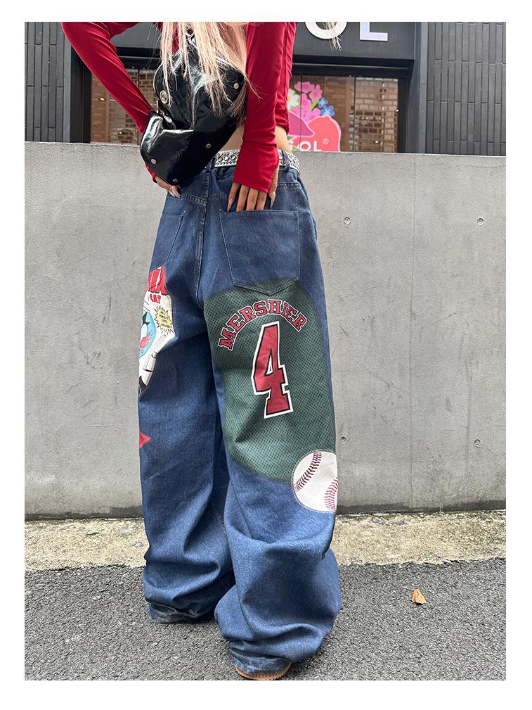 Unisex Retro Wide-Leg Star Patchwork Jeans