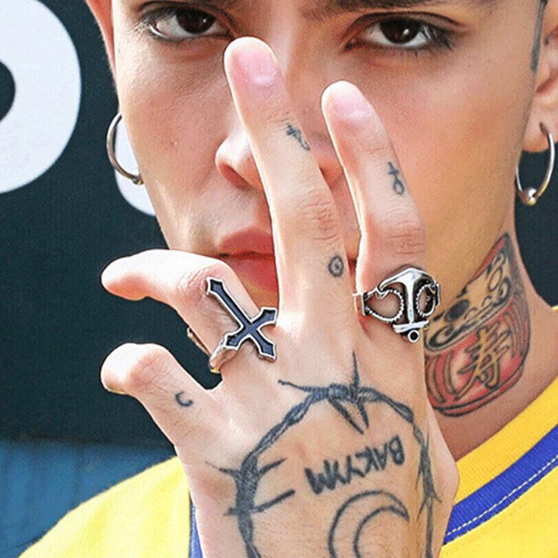 Retro Black Cross Ring For Men Women Oil Drip Metal Punk Gothic Adjustable Ring Hip Hop Handmade Unisex Jewelry Accessories Gift