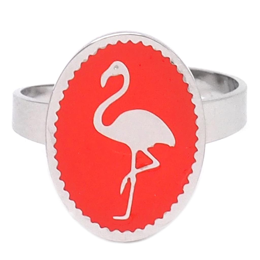 Les Trésors De Lily [Q2452] - Bague créateur acier 'Flamant Rose' orange argenté - 16x12 mm