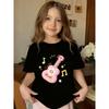 European sizes Cartoon  Guitar Print, Casual Breathable Round-neck Short-sleeve Girls' T-shirt, Spring and Summer, Suitable for Trendy and Cute Girls
