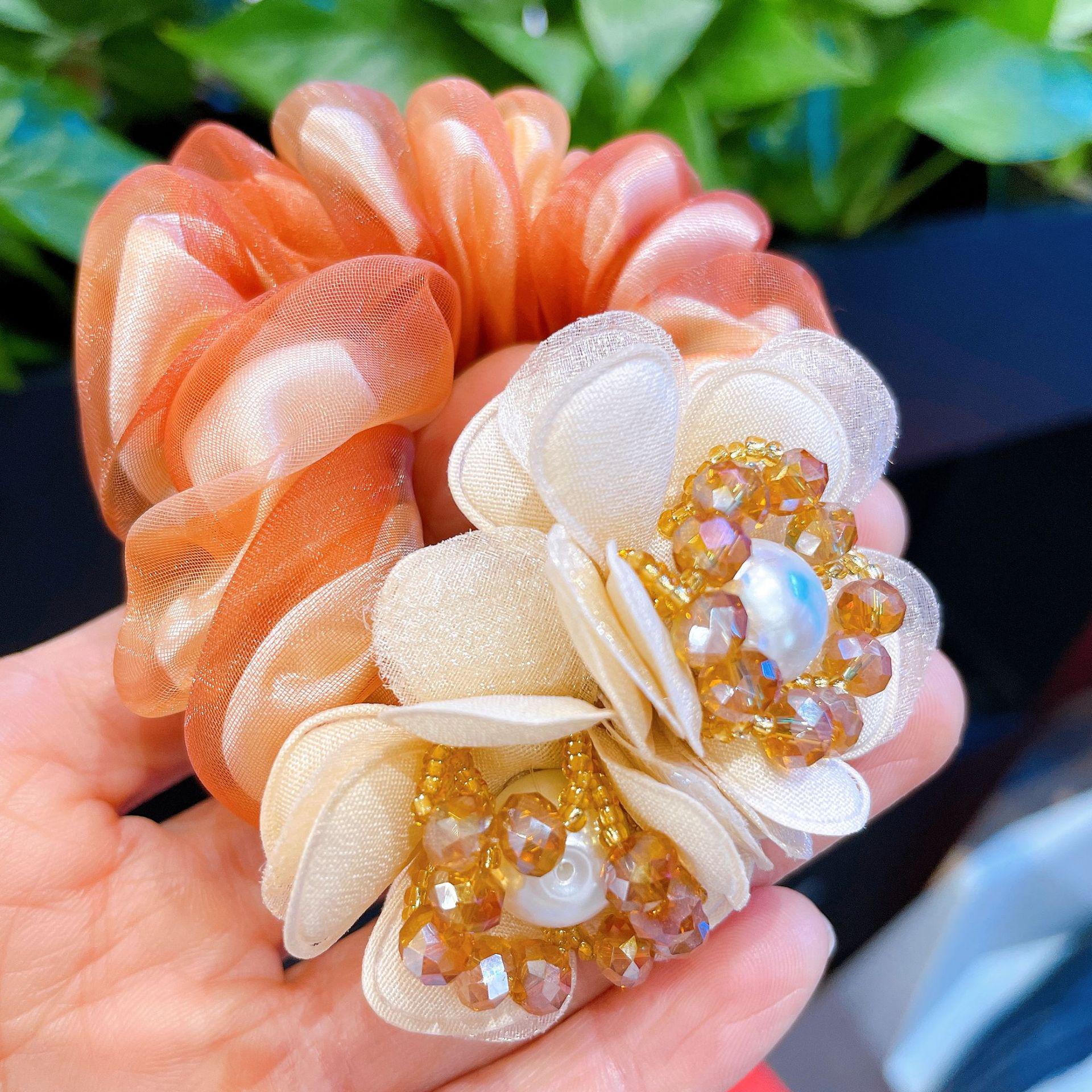 

Шелковая резинка для волос с цветком - Корейский стиль, аксессуар для пучка для женщин