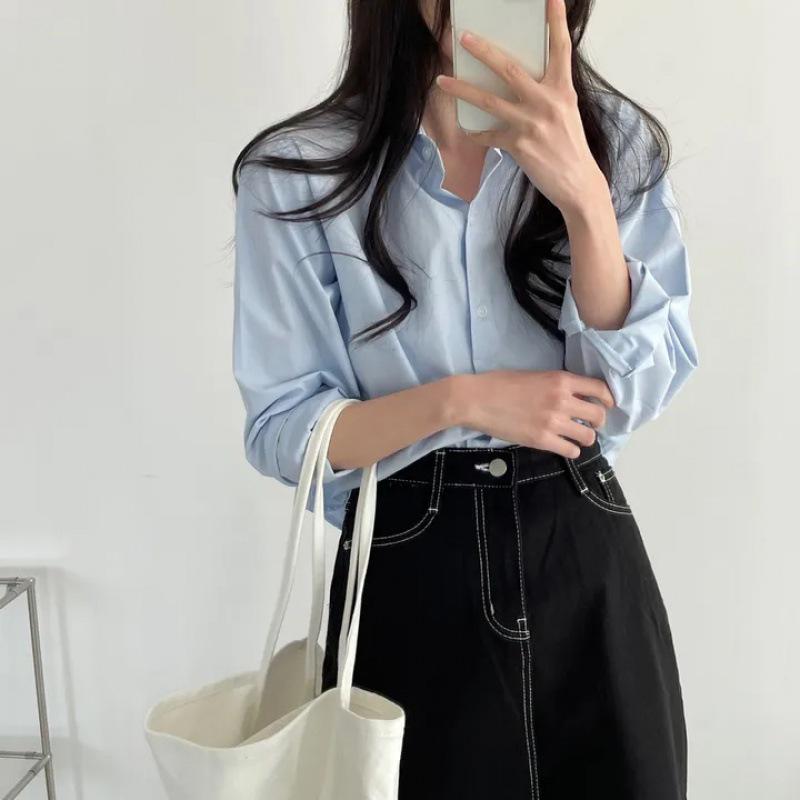 Spring 2025 Korean Chic Women's White Shirt: Loose-Fit Top for Petite Sizes