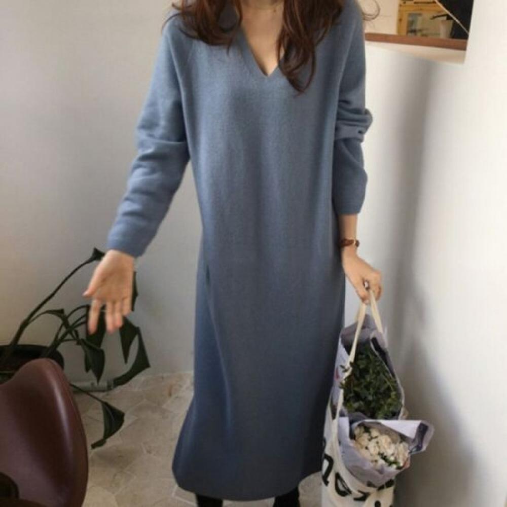 NaVaVa V Neck Long sleeVe Knit Dress Black No836