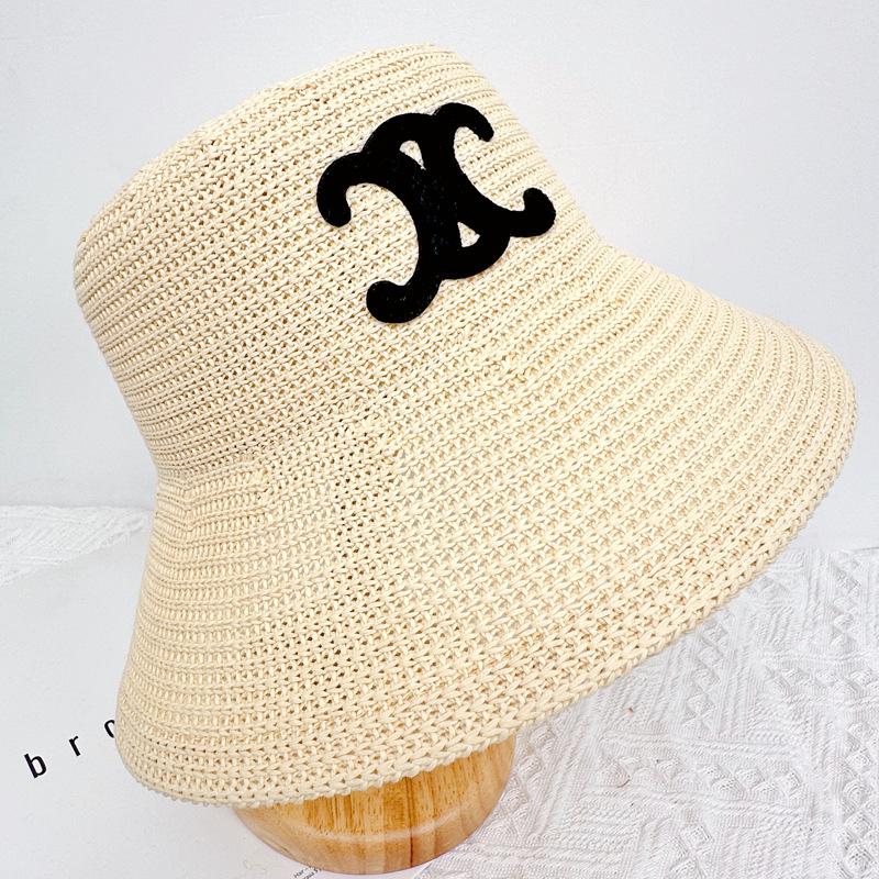 

New big edge bucket hat knitted sunscreen sun hat thin basin hat women s summer Korean version sunshade straw hat fashionable and versatile M（56-58cm） бежевый