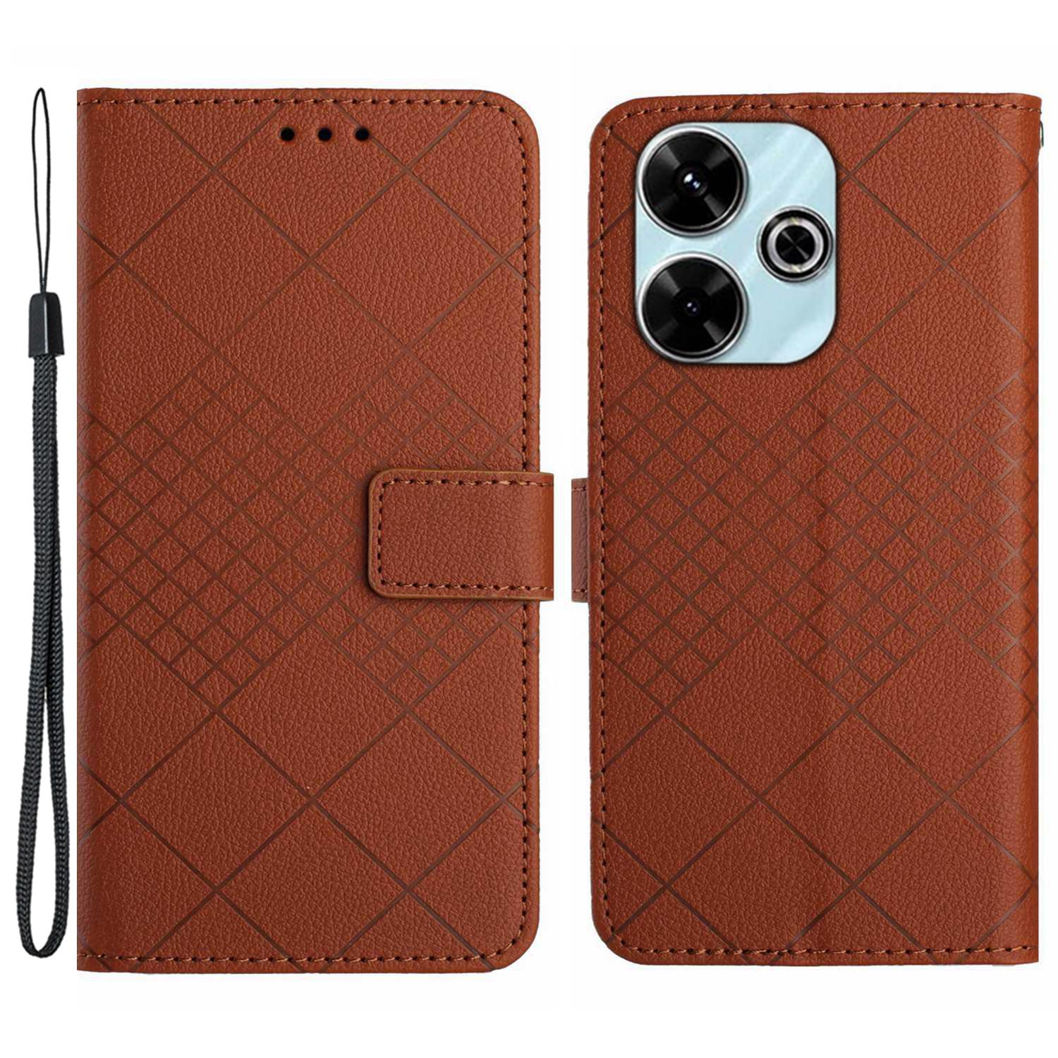 

HT06 Для Xiaomi Redmi 13 5G/13 4G Чехол Кожаный кошелек с текстурой личи Чехол для телефона с ремешком C