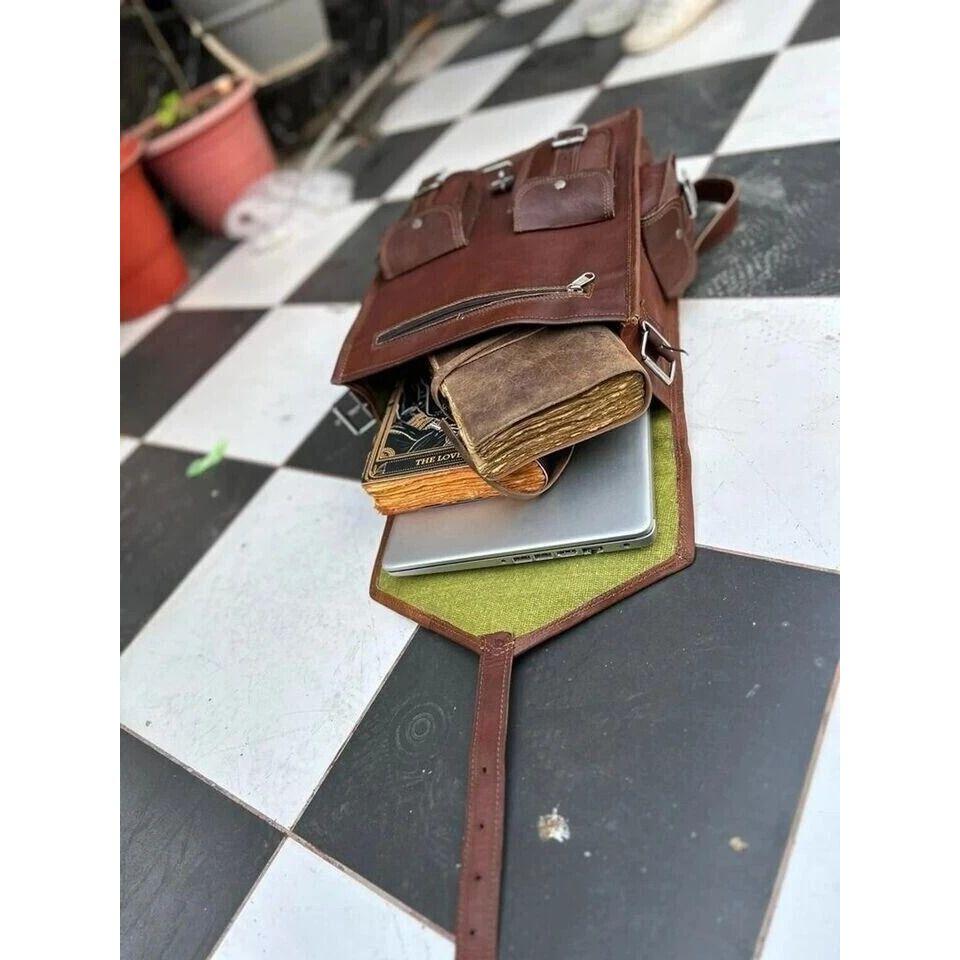 Backpack Leather Genuine Vintage Laptop Rucksack Messenger Men's New Travel Bag
