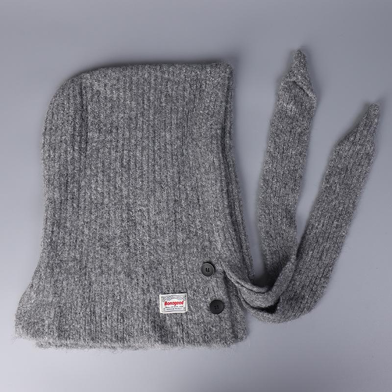 Korean Knitted Balaclava Hat Women's Winter Warm Scarf Integrated Hooded Scarf Knitted Wool Beanie Cap
